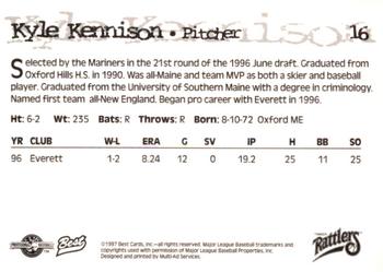 1997 Best Wisconsin Timber Rattlers #16 Kyle Kennison Back