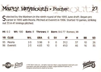 1997 Best Wisconsin Timber Rattlers #27 Marty Weymouth Back