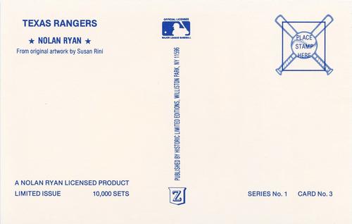 1990 Historic Limited Editions Nolan Ryan Postcards (Series 1) #3 Nolan Ryan Back