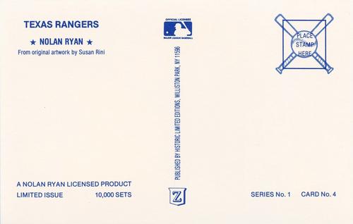 1990 Historic Limited Editions Nolan Ryan Postcards (Series 1) #4 Nolan Ryan Back