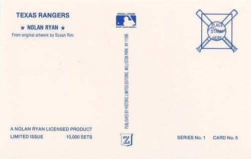 1990 Historic Limited Editions Nolan Ryan Postcards (Series 1) #5 Nolan Ryan Back