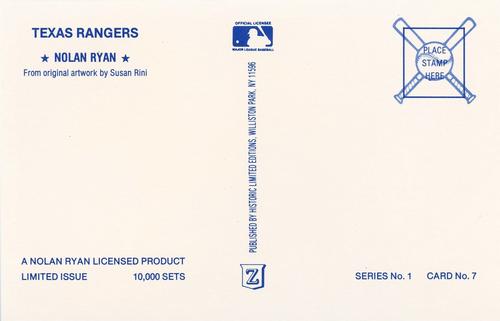 1990 Historic Limited Editions Nolan Ryan Postcards (Series 1) #7 Nolan Ryan Back