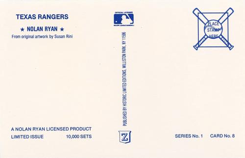 1990 Historic Limited Editions Nolan Ryan Postcards (Series 1) #8 Nolan Ryan Back