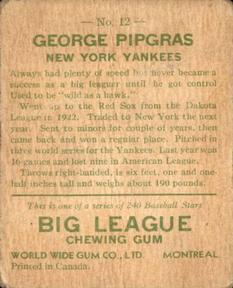 1933 World Wide Gum (V353) #12 George Pipgras Back