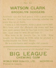 1933 World Wide Gum (V353) #17 Watson Clark Back