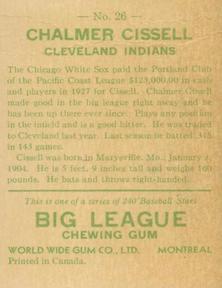1933 World Wide Gum (V353) #26 Chalmer Cissell Back