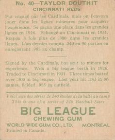 1933 World Wide Gum (V353) #40 Taylor Douthit Back