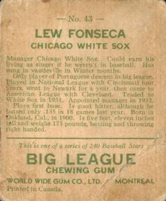 1933 World Wide Gum (V353) #43 Lew Fonseca Back