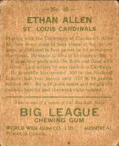 1933 World Wide Gum (V353) #46 Ethan Allen Back