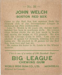 1933 World Wide Gum (V353) #56 John Welch Back