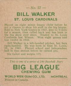 1933 World Wide Gum (V353) #57 Bill Walker Back