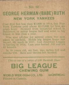 1933 World Wide Gum (V353) #80 George Herman 
