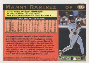 1997 Topps Chrome - Refractors #106 Manny Ramirez Back