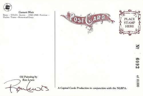 1991 Ron Lewis Negro Leagues Postcards #19 Garnett Blair Back