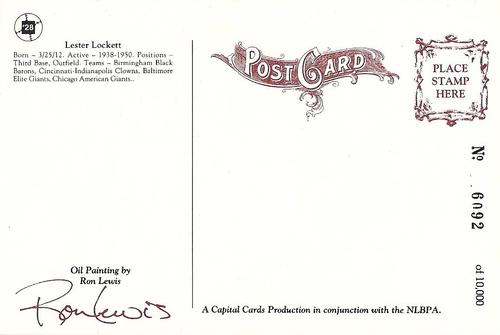 1991 Ron Lewis Negro Leagues Postcards #28 Lester Lockett Back