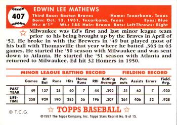 1997 Topps Stars - Rookie Reprints #9 Eddie Mathews Back