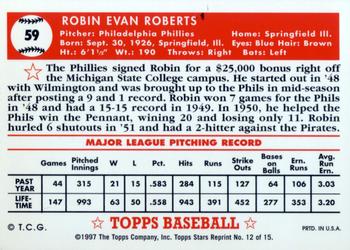 1997 Topps Stars - Rookie Reprints #12 Robin Roberts Back