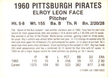 1980 TCMA 1960 Pittsburgh Pirates #0003 Elroy Face Back
