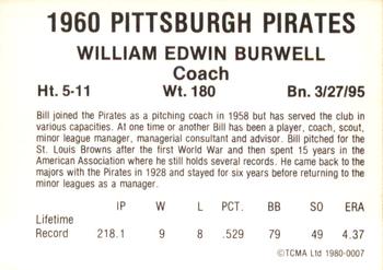 1980 TCMA 1960 Pittsburgh Pirates #0007 Bill Burwell Back