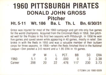 1980 TCMA 1960 Pittsburgh Pirates #0009 Don Gross Back