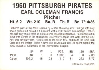 1980 TCMA 1960 Pittsburgh Pirates #0015 Earl Francis Back