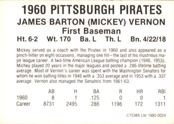 1980 TCMA 1960 Pittsburgh Pirates #0024 Mickey Vernon Back