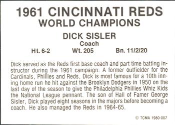 1980 TCMA 1961 Cincinnati Reds #007 Dick Sisler Back