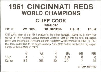 1980 TCMA 1961 Cincinnati Reds #020 Cliff Cook Back