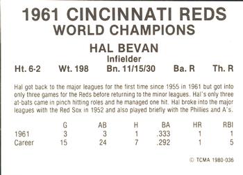 1980 TCMA 1961 Cincinnati Reds #036 Hal Bevan Back