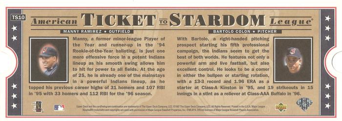 1997 Collector's Choice - Ticket to Stardom Combos #TS10 Bartolo Colon / Manny Ramirez Back
