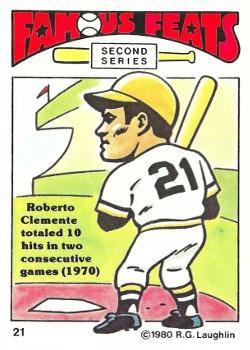 1980 Laughlin Famous Feats Second Series #21 Roberto Clemente Front