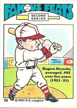 1980 Laughlin Famous Feats Second Series #39 Rogers Hornsby Front
