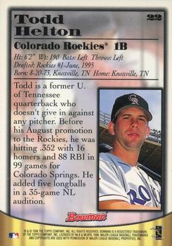 1998 Bowman - Certified Autographs Blue Foil #22 Todd Helton Back