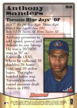 1998 Bowman - Certified Autographs Blue Foil #35 Anthony Sanders Back