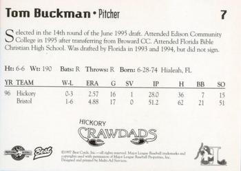 1997 Best Hickory Crawdads Red #7 Tom Buckman Back