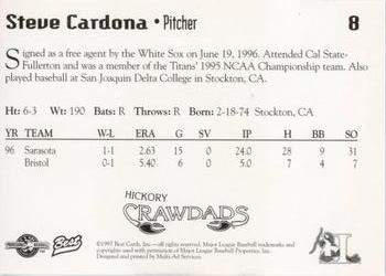 1997 Best Hickory Crawdads Red #8 Steve Cardona Back