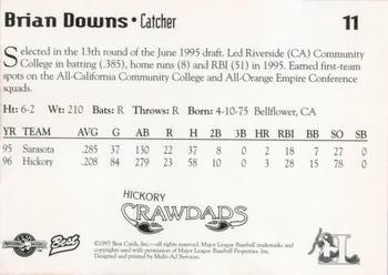 1997 Best Hickory Crawdads Red #11 Brian Downs Back