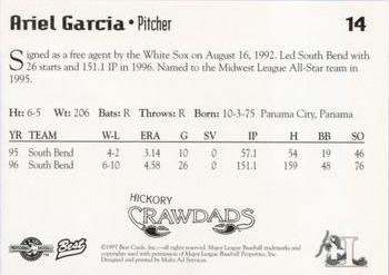 1997 Best Hickory Crawdads Red #14 Ariel Garcia Back