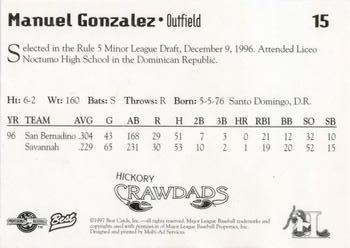 1997 Best Hickory Crawdads Red #15 Manuel R. Gonzalez Back