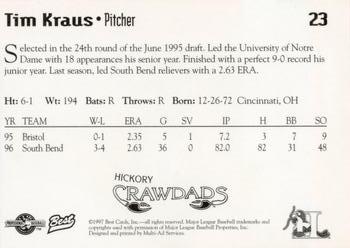 1997 Best Hickory Crawdads Red #23 Tim Kraus Back