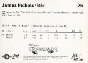 1997 Best Hickory Crawdads Red #26 James Nichols Back
