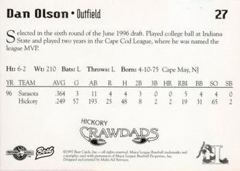 1997 Best Hickory Crawdads Red #27 Dan Olson Back
