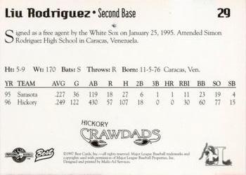 1997 Best Hickory Crawdads Red #29 Liu Rodriguez Back