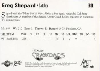 1997 Best Hickory Crawdads Red #30 Greg Shepard Back