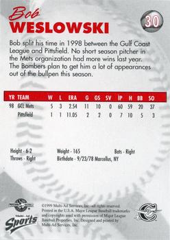 1999 Multi-Ad Capital City Bombers #27 Bob Weslowski Back