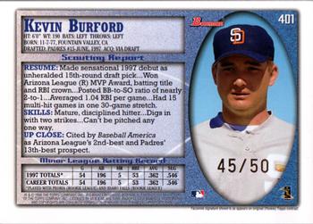 1998 Bowman - Golden Anniversary #401 Kevin Burford Back