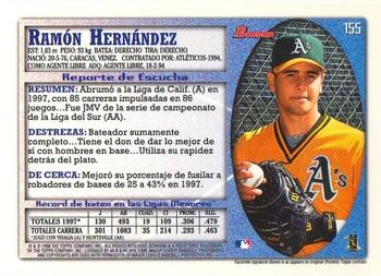 1998 Bowman - International #155 Ramon Hernandez Back