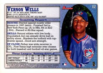 1998 Bowman - International #112 Vernon Wells Back
