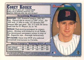 1998 Bowman - International #118 Corey Koskie Back