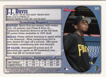 1998 Bowman - International #141 J.J. Davis Back